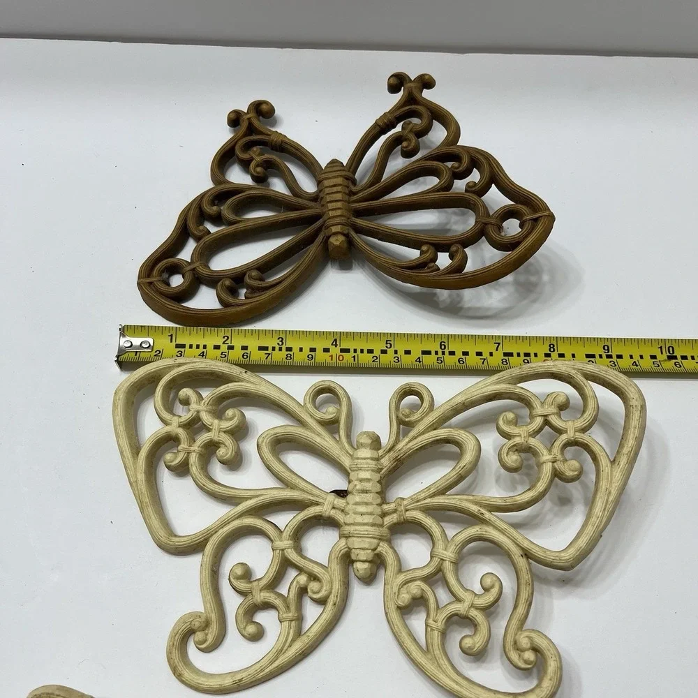 VTG Homco Butterflies Wall Decor Boho Faux Wood Rattan 1970s USA MCM - Set of 3